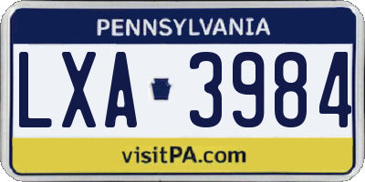 PA license plate LXA3984