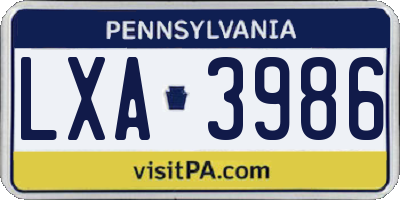 PA license plate LXA3986
