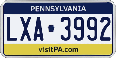 PA license plate LXA3992