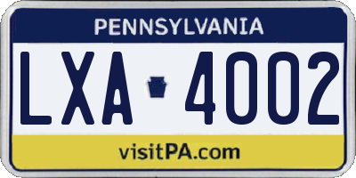 PA license plate LXA4002