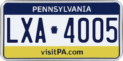 PA license plate LXA4005