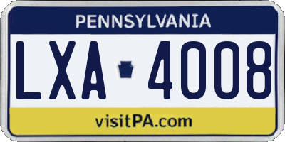 PA license plate LXA4008