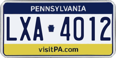 PA license plate LXA4012
