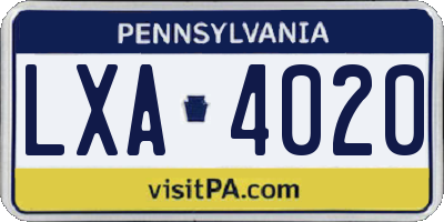 PA license plate LXA4020
