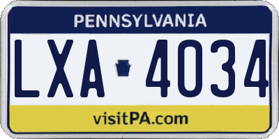 PA license plate LXA4034