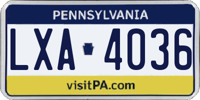 PA license plate LXA4036