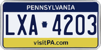 PA license plate LXA4203