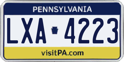 PA license plate LXA4223