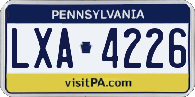 PA license plate LXA4226