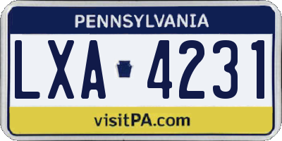 PA license plate LXA4231