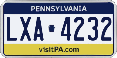 PA license plate LXA4232
