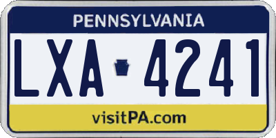 PA license plate LXA4241
