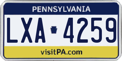 PA license plate LXA4259