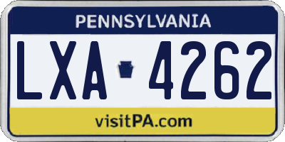 PA license plate LXA4262