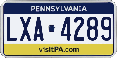 PA license plate LXA4289