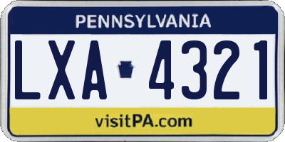 PA license plate LXA4321