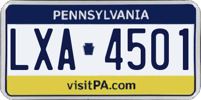 PA license plate LXA4501