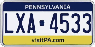 PA license plate LXA4533