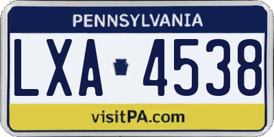 PA license plate LXA4538