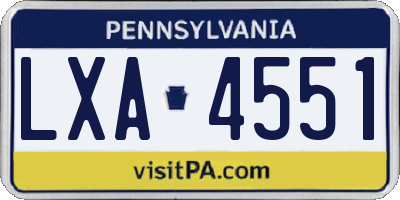 PA license plate LXA4551