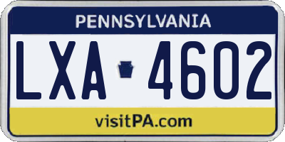 PA license plate LXA4602