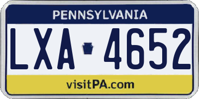 PA license plate LXA4652