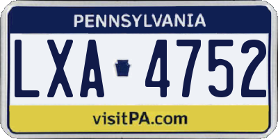 PA license plate LXA4752