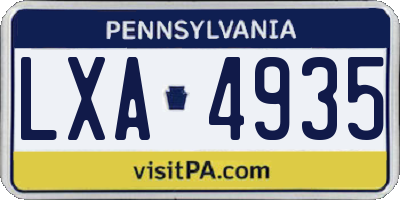 PA license plate LXA4935