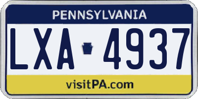 PA license plate LXA4937