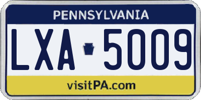 PA license plate LXA5009
