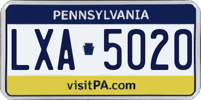 PA license plate LXA5020