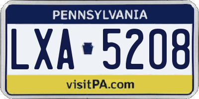 PA license plate LXA5208