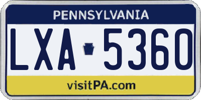 PA license plate LXA5360