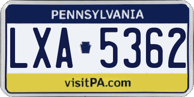 PA license plate LXA5362