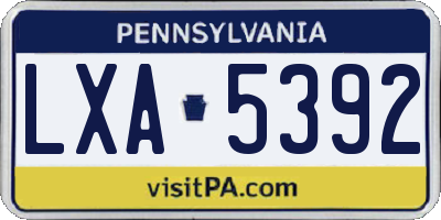 PA license plate LXA5392