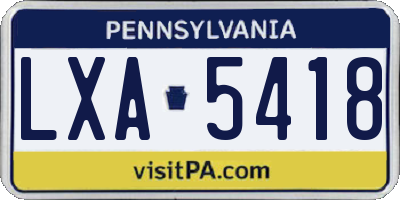 PA license plate LXA5418