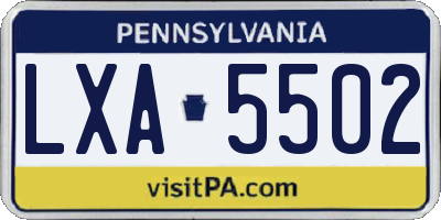 PA license plate LXA5502