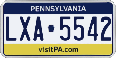 PA license plate LXA5542