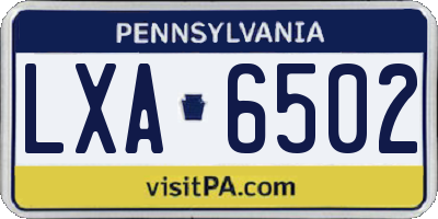 PA license plate LXA6502