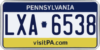 PA license plate LXA6538