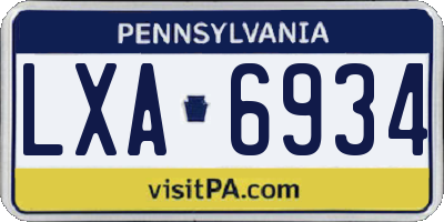 PA license plate LXA6934