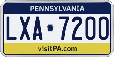 PA license plate LXA7200