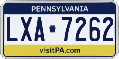 PA license plate LXA7262
