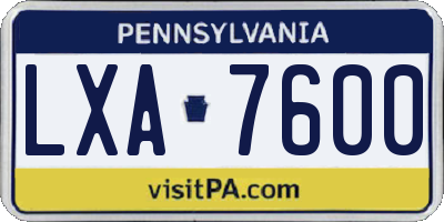 PA license plate LXA7600