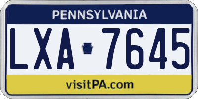 PA license plate LXA7645