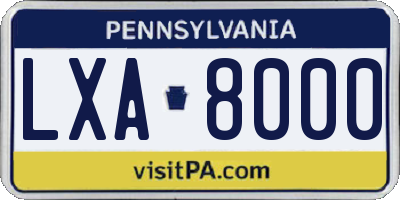 PA license plate LXA8000