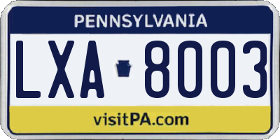 PA license plate LXA8003