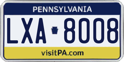 PA license plate LXA8008
