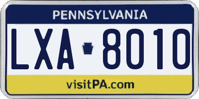 PA license plate LXA8010