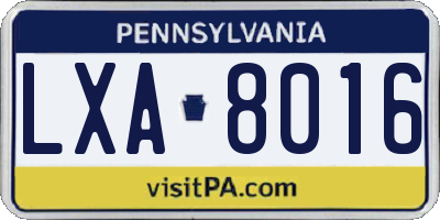PA license plate LXA8016
